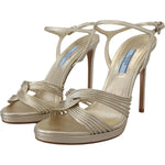 Prada Gold Leather Sandals Ankle Strap Heels Stiletto Sandal