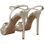 Prada Gold Leather Sandals Ankle Strap Heels Stiletto Sandal