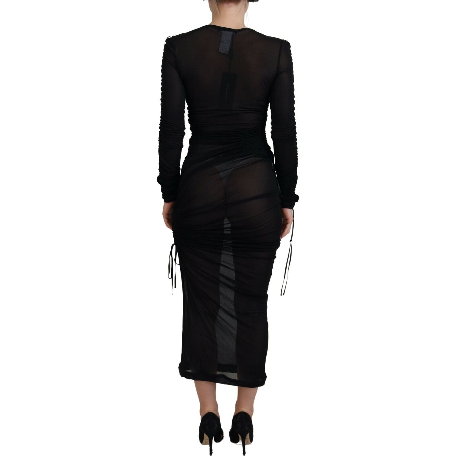 优雅黑色真丝混纺紧身连衣裙