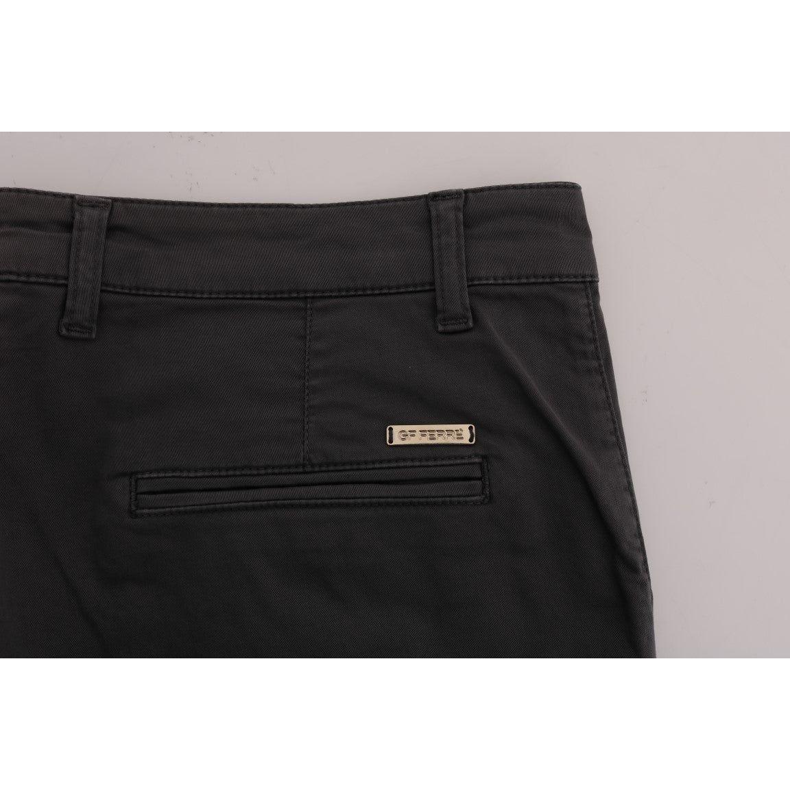 优雅修身灰色棉质长裤