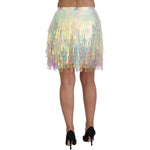 Dolce & Gabbana Multicolor Iridescent Fringed Tulle Skirt