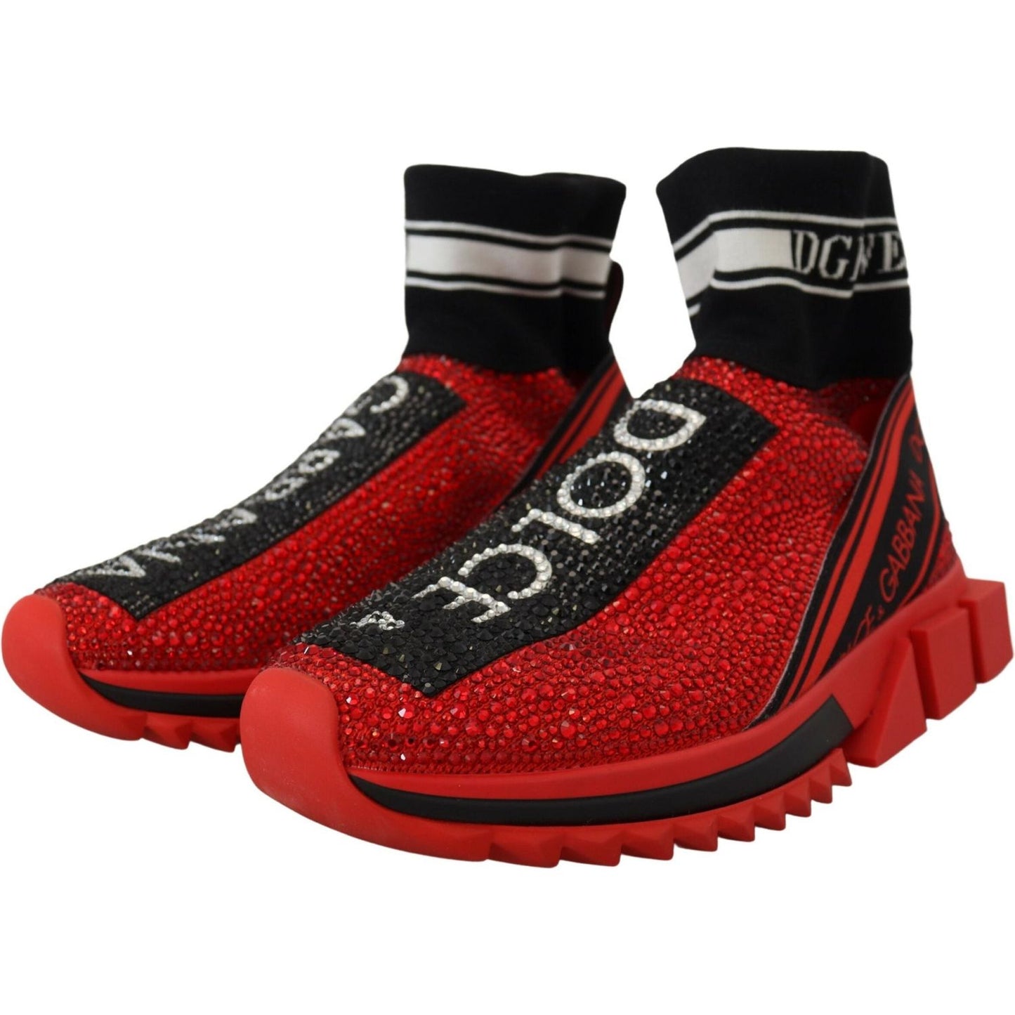 Dolce & Gabbana Red Bling Sorrento Sneakers Socks Shoes LA10189- 35