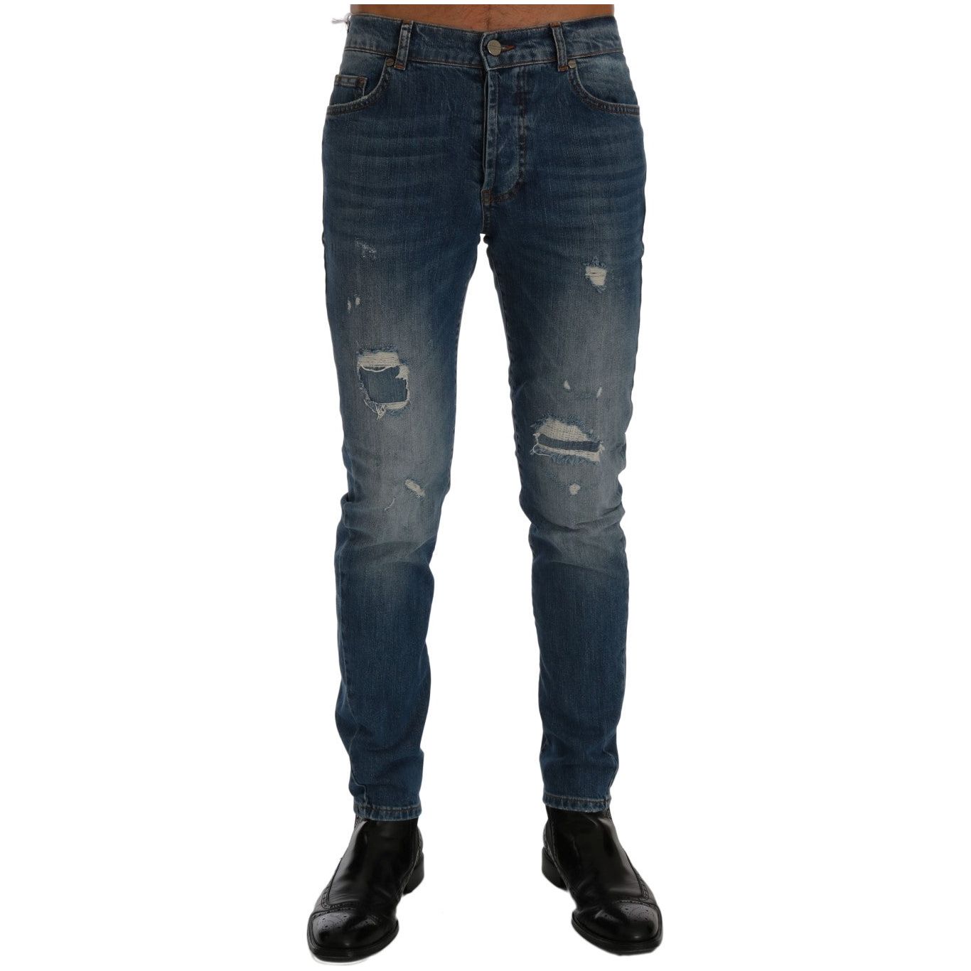 Frankie Morello Svelte Italian Denim - Slim Fit Blue Jeans Frankie Morello