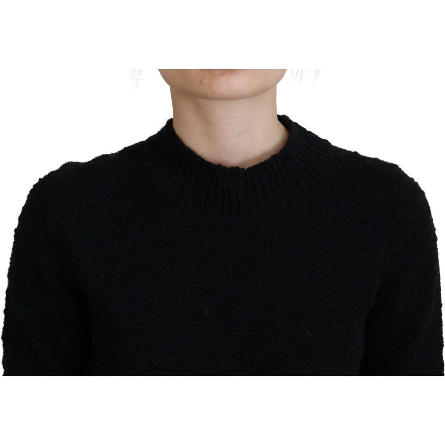 Dolce & Gabbana Black Wool Knit Crewneck Pullover Sweater