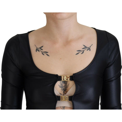 Dolce & Gabbana Black Cotton Stretch Open Chest 3/4 Sleeve Top