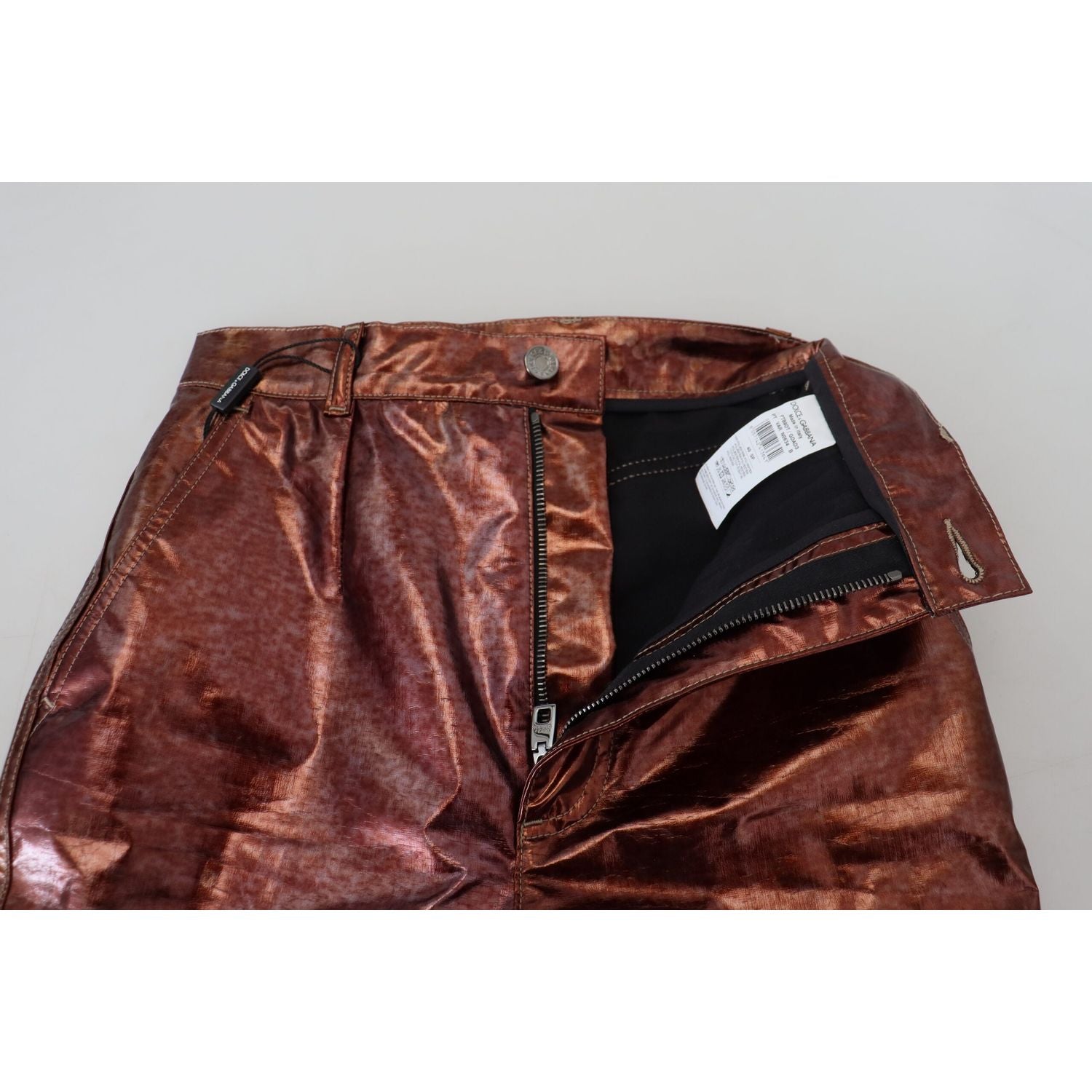 金属青铜色高腰紧身牛仔裤