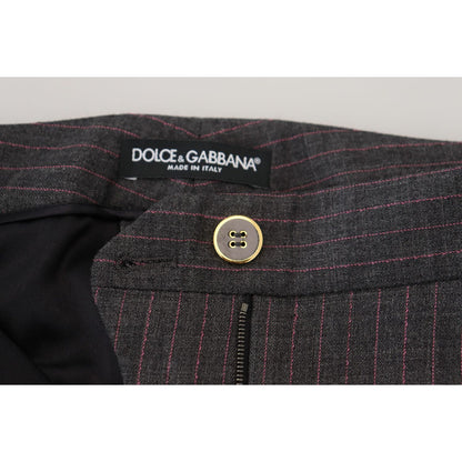 Dolce & Gabbana Gray Stripes Wool Tapered Women Pants