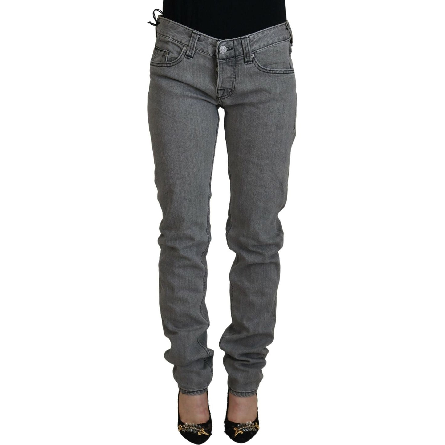 Care Label Gray Washed Cotton Skinny Women Casual Denim Jeans