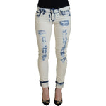 Acht White Blue Cotton Skinny Women Tattered Denim Jeans