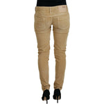 Acht Brown Cotton Corduroy Low Waist Women Casual Jeans
