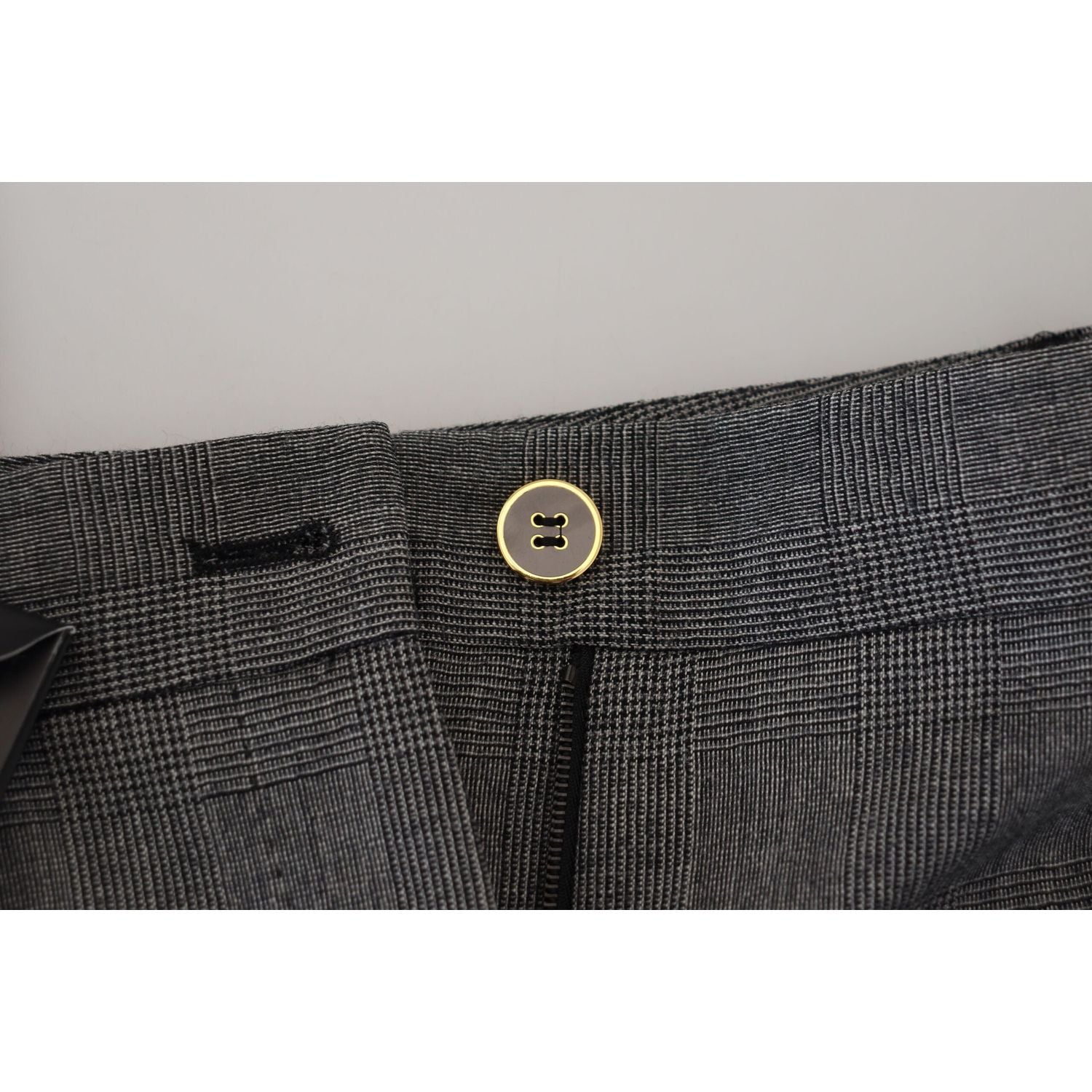 高腰格纹纯羊毛裤