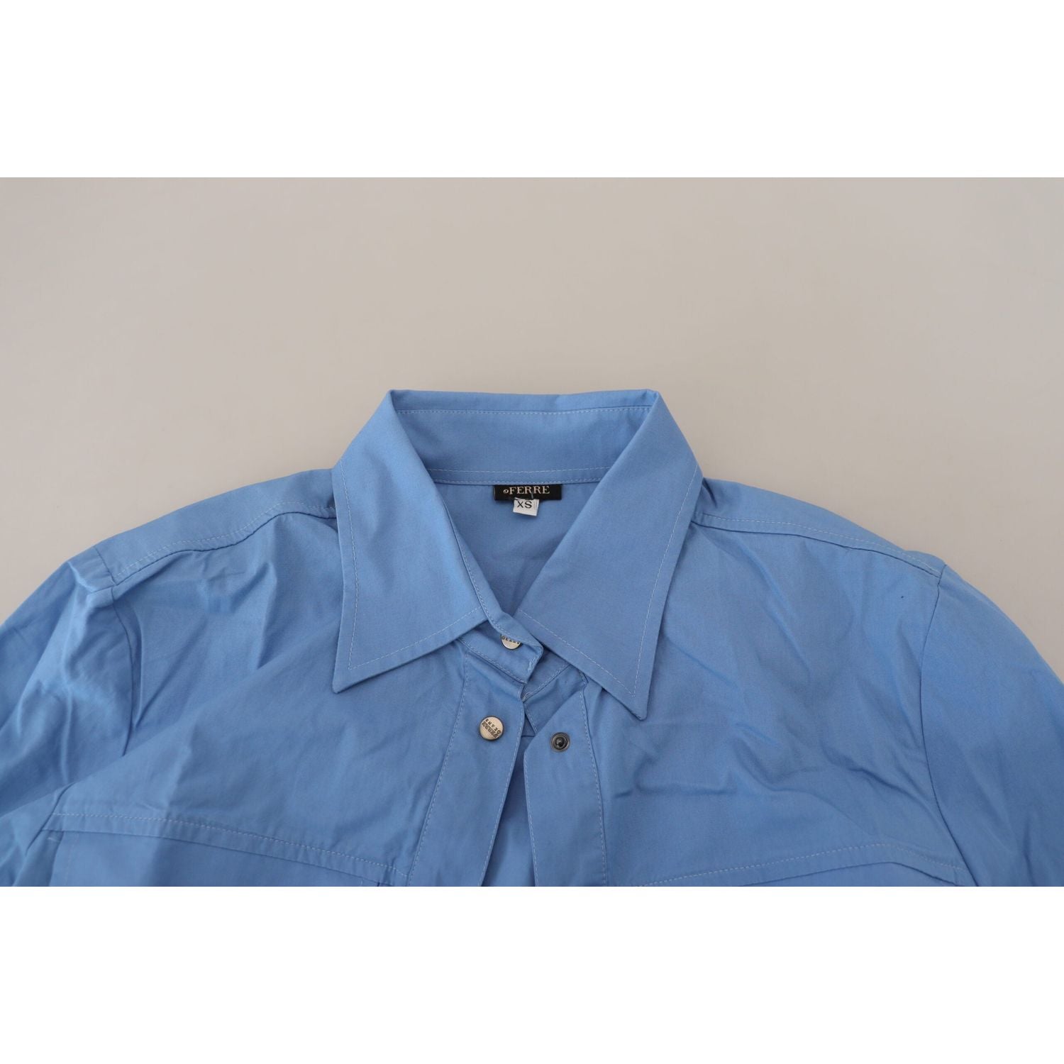 优雅蓝色棉质长袖 Polo 衫