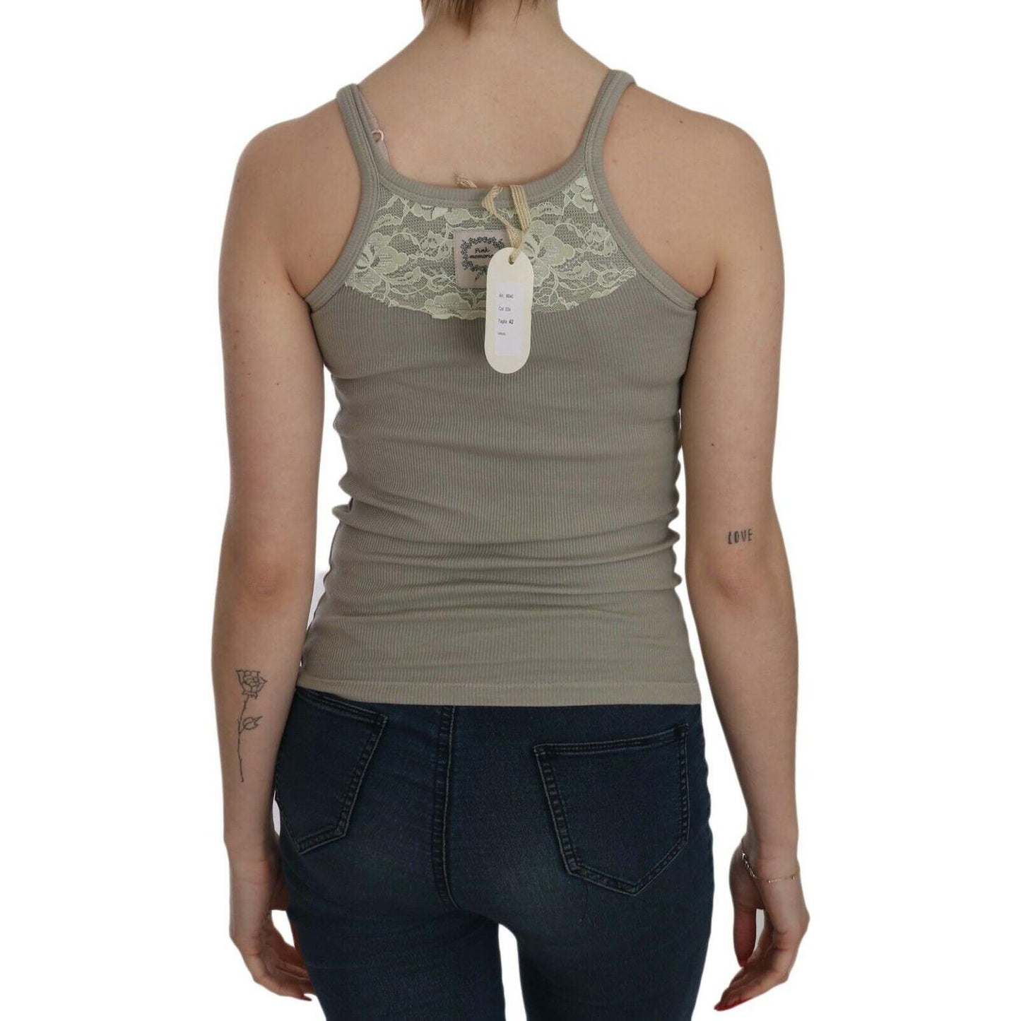 PINK MEMORIES Beige Sleeveless Spaghetti Strap Tank Blouse