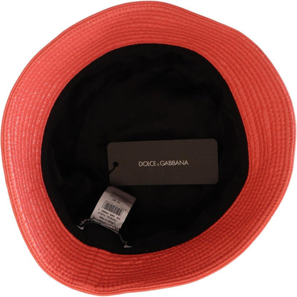 Dolce & Gabbana Peach Quilted Faux Leather Women Bucket Cap Hat