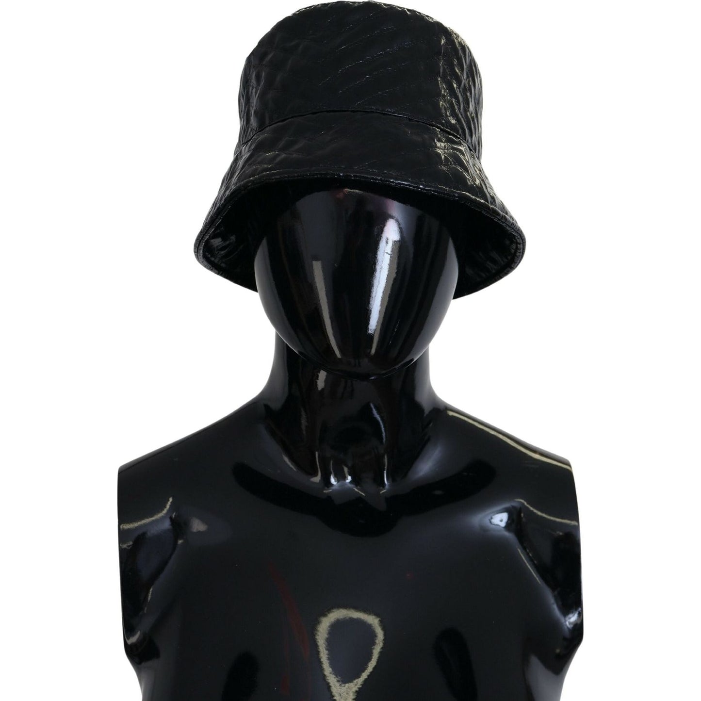 Dolce & Gabbana Black Quilted Faux Leather Women Bucket Cap Hat
