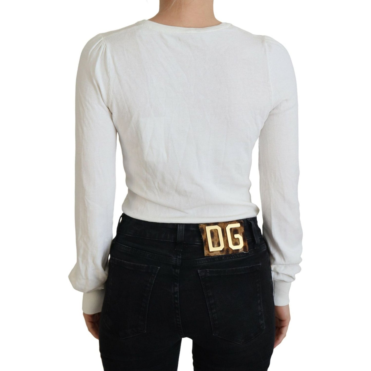 Patrizia Pepe Ivory V-Neck Long Sleeves Women Blouse Top