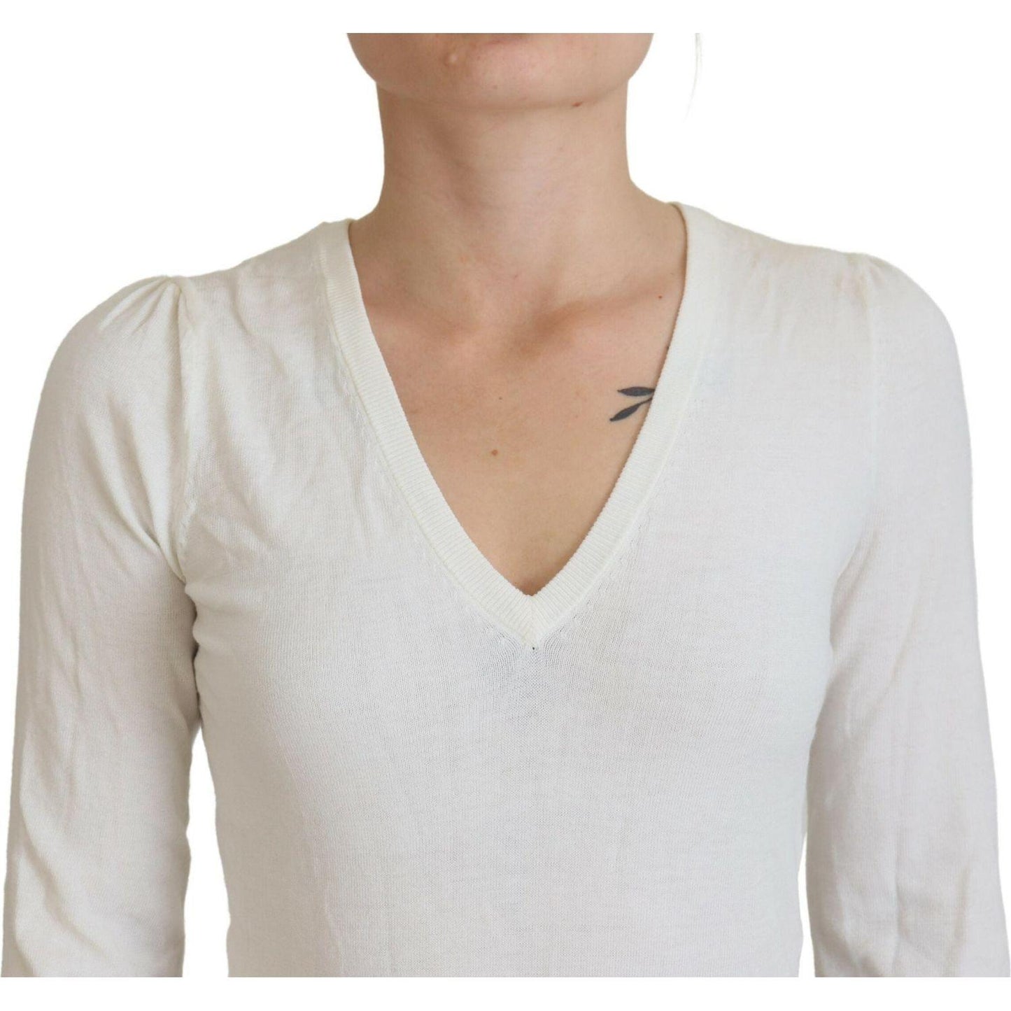Patrizia Pepe Ivory V-Neck Long Sleeves Women Blouse Top