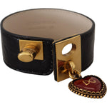 Dolce & Gabbana Black Dauphine Leather DG Heart Key Ring Bracelet Bracelet