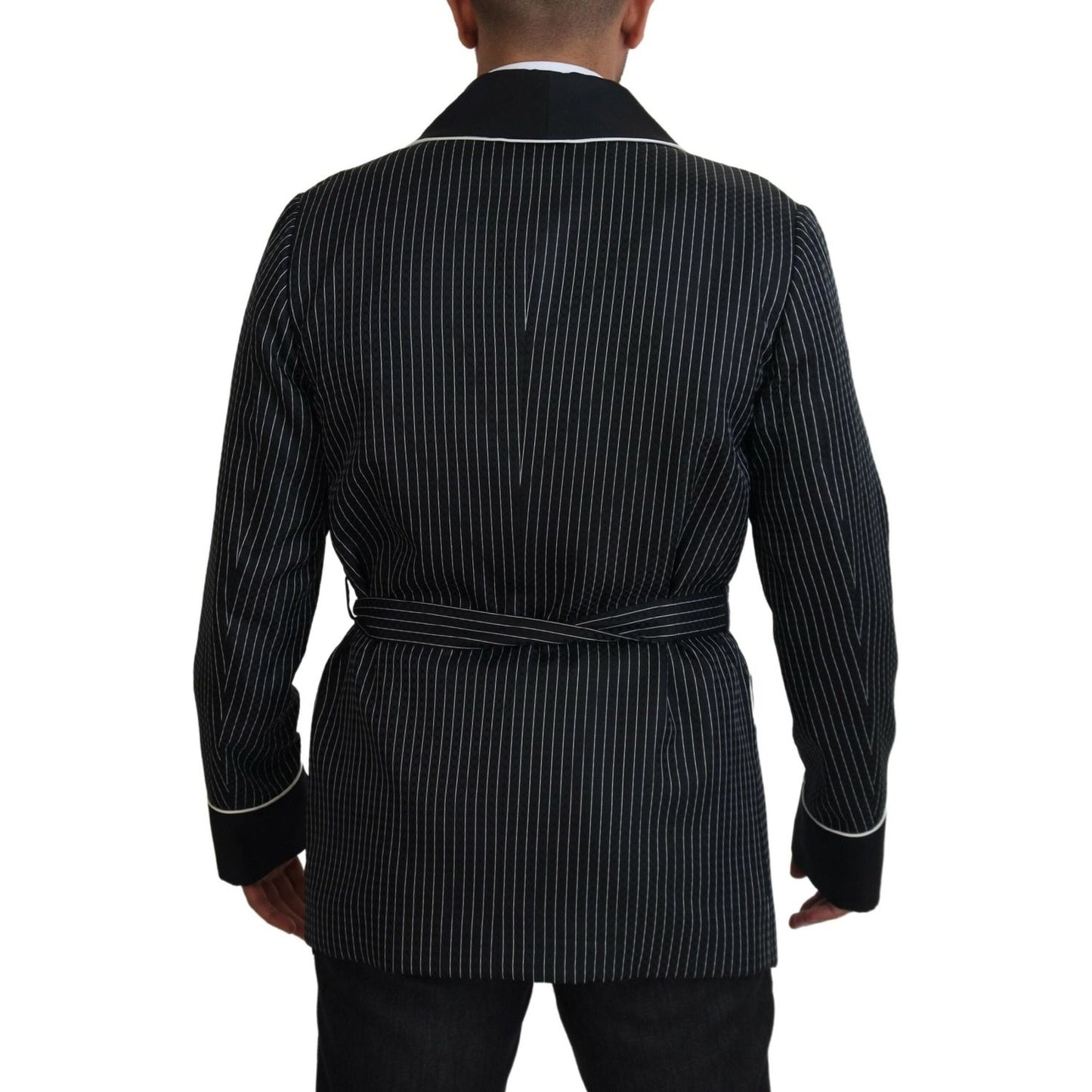Dolce & Gabbana Black Robe Striped DG Patch Jacket Men Blazer