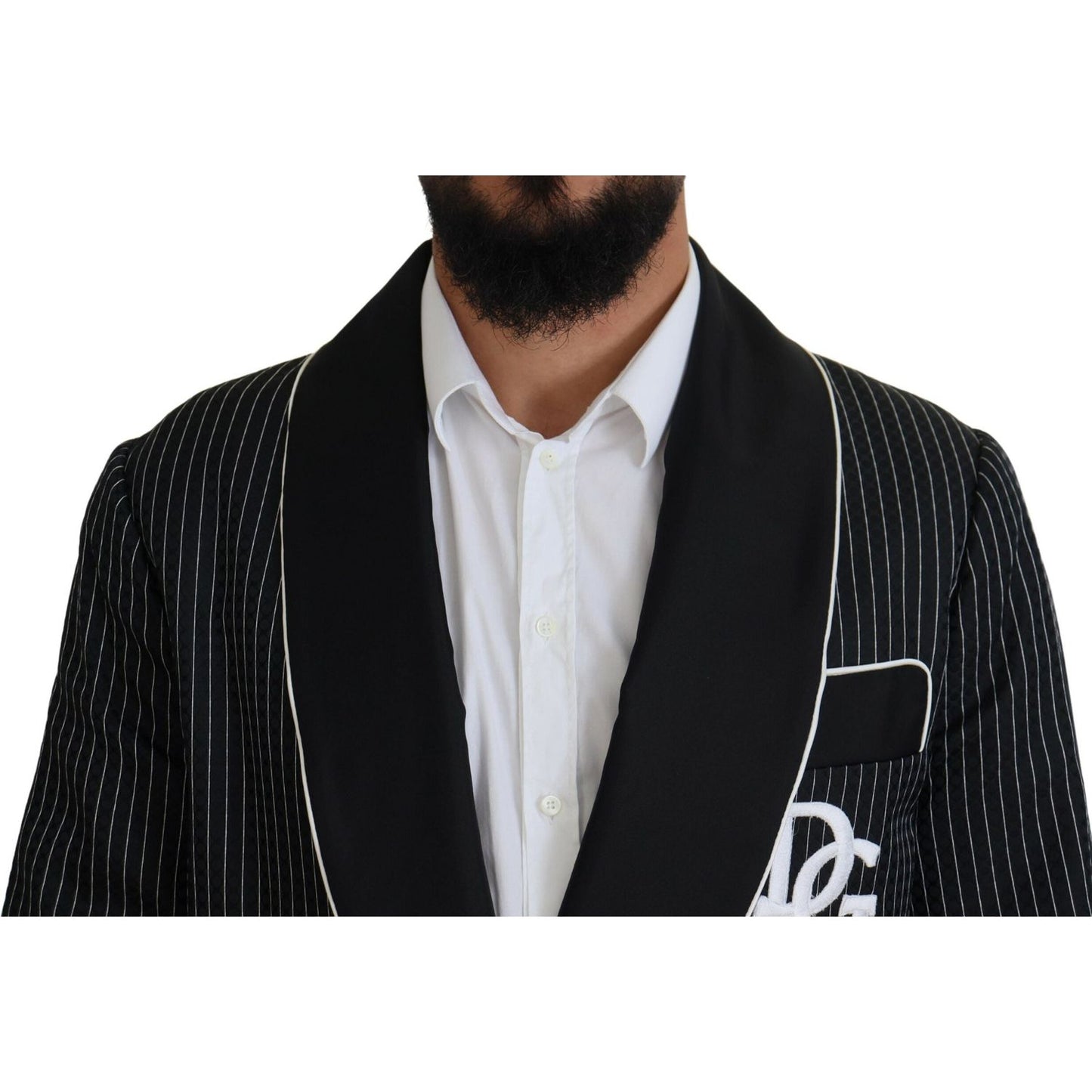 Dolce & Gabbana Black Robe Striped DG Patch Jacket Men Blazer