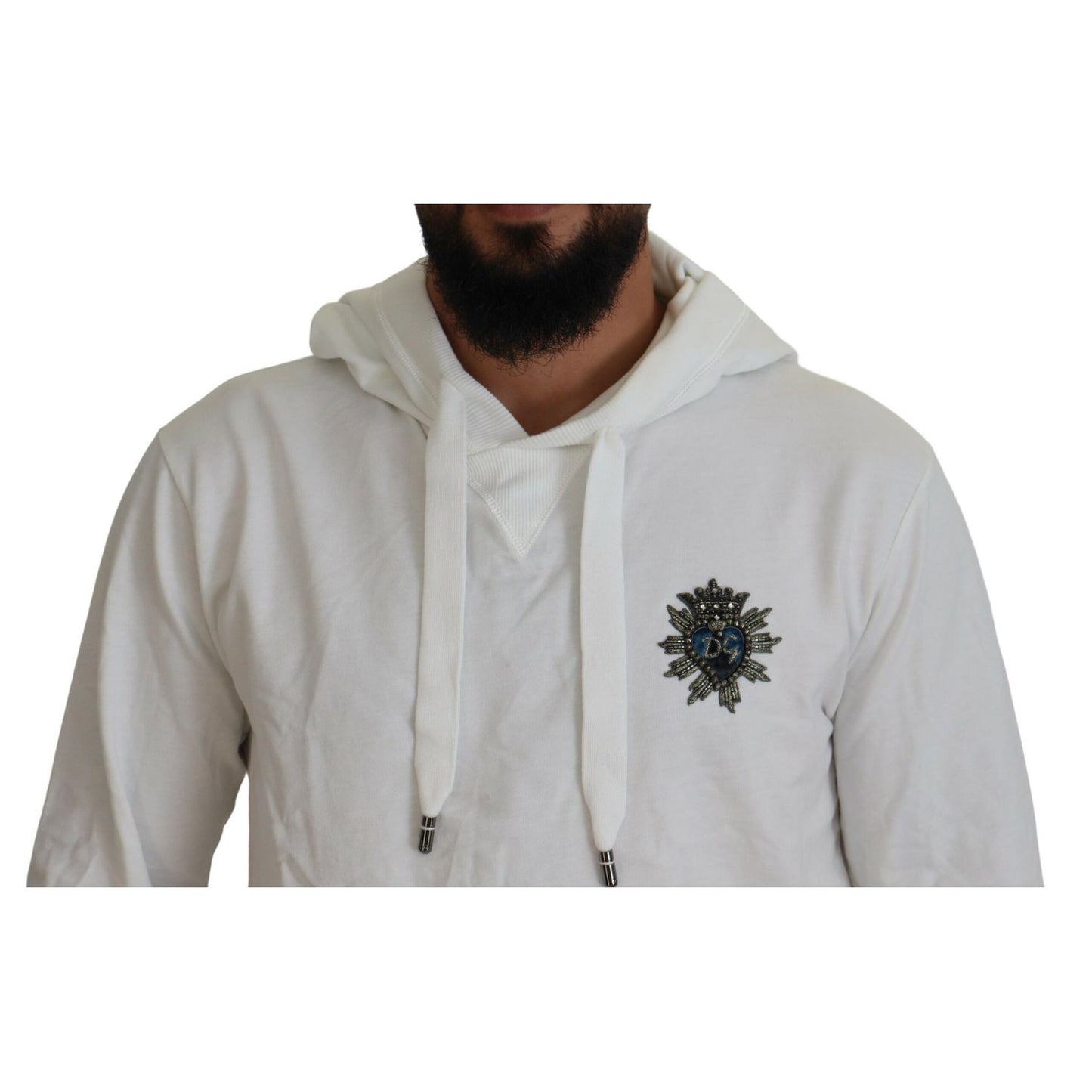 Dolce & Gabbana White Cotton Hooded Sweatshirt Logo Sweater