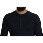 Dolce & Gabbana Blue Cotton Button Crewneck Pullover Sweater