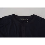 Dolce & Gabbana Blue Cotton Button Crewneck Pullover Sweater