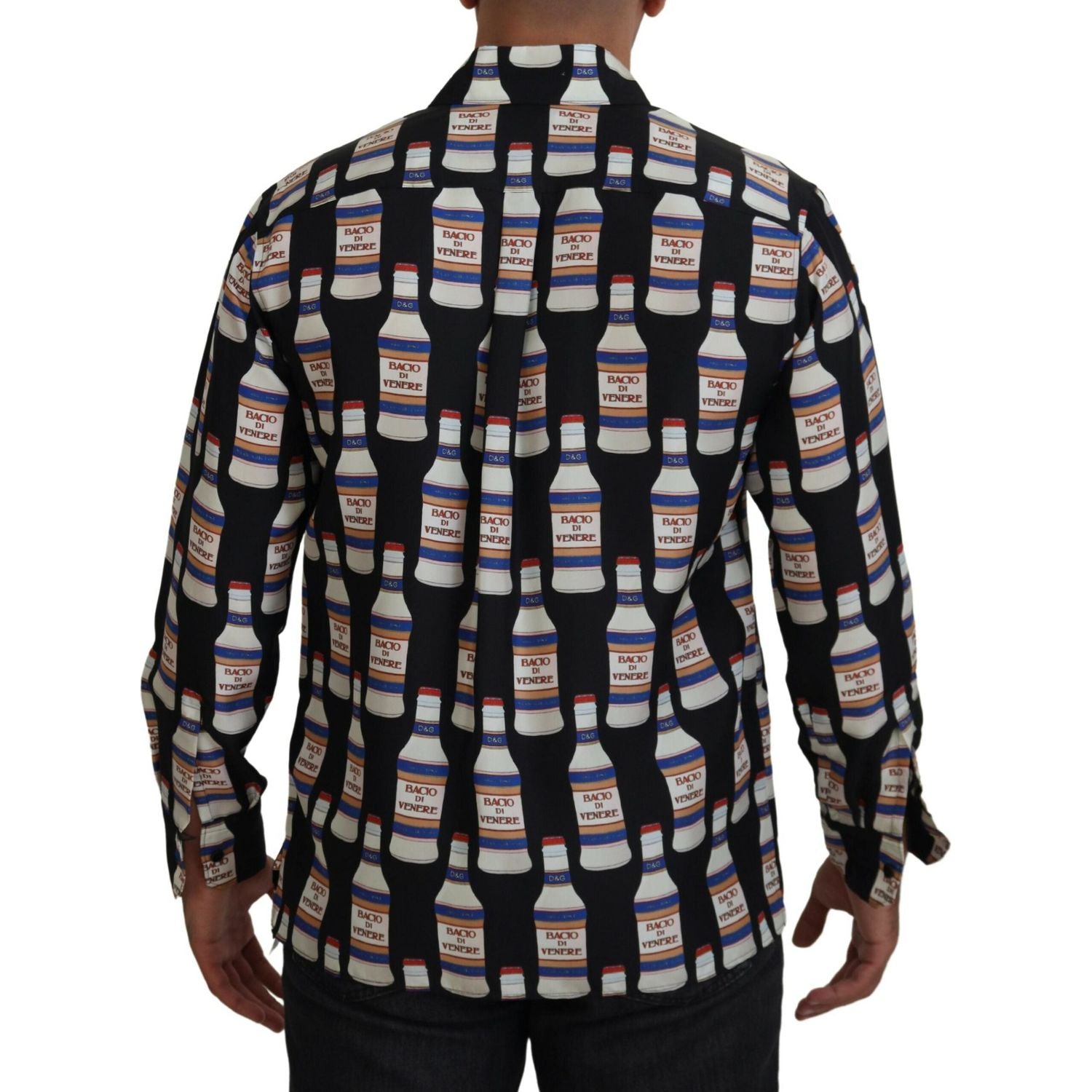 Dolce & Gabbana Black Silk Printed Collared Men Casual Shirt