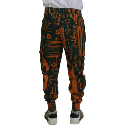 Dolce & Gabbana Multicolor Logo Print Silk Cargo Jogger Pants