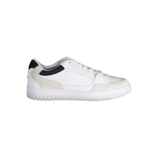 Tommy Hilfiger Sleek White Lace-Up Sneakers with Logo Detail Tommy Hilfiger