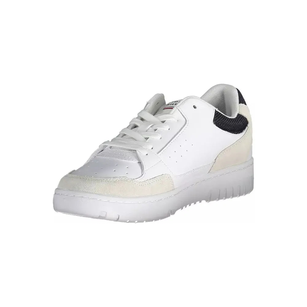 Tommy Hilfiger Sleek White Lace-Up Sneakers with Logo Detail Tommy Hilfiger