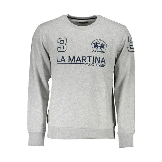 La Martina Gray Cotton Men Sweater La Martina