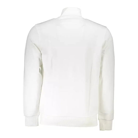 La Martina Elegant White Zippered Cotton-Blend Sweatshirt La Martina