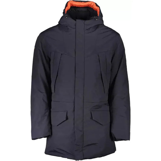 Napapijri Sleek Blue Hooded Jacket with Stylized Applications Napapijri