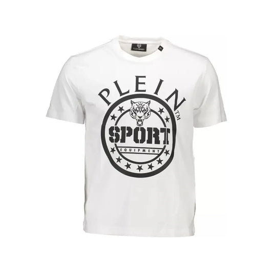 Plein Sport Sleek White Cotton Crew Neck Tee with Contrasting Details Plein Sport