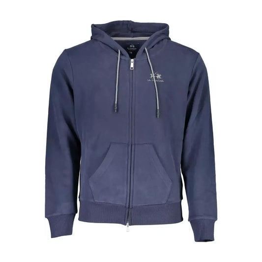 La Martina Elegant Blue Hooded Zip Sweater La Martina