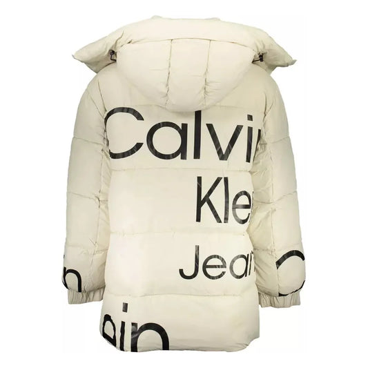 Calvin Klein Elegant Beige Long-Sleeved Jacket with Removable Hood Calvin Klein