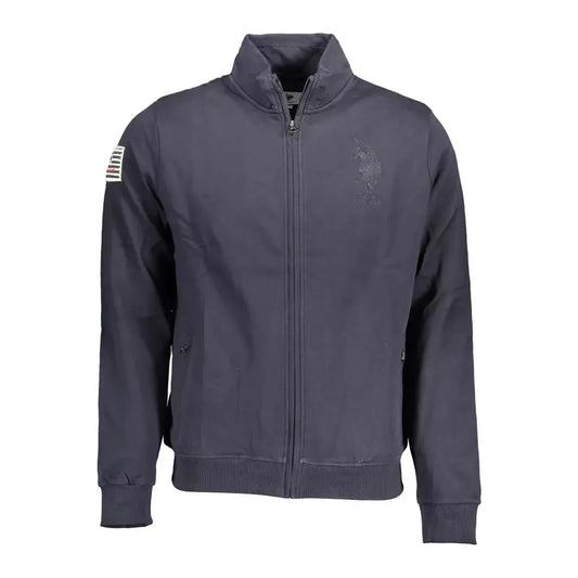 U.S. POLO ASSN. Chic Blue Cotton Zip Sweater with Logo Embroidery U.S. POLO ASSN.