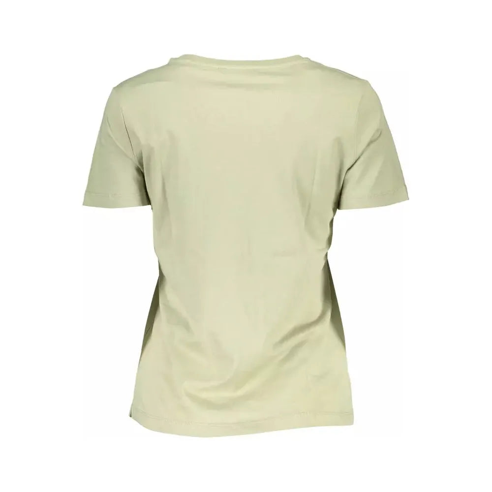 Guess Jeans Chic Green Logo Tee with Wide Neckline Guess Jeans