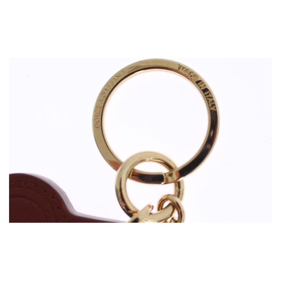 Dolce & Gabbana Brown Leather Miss SICILY Gold Finder Chain Keychain