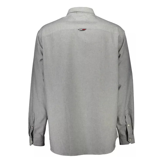 Tommy Hilfiger Elegant Gray Italian Collar Shirt with Embroidery Tommy Hilfiger