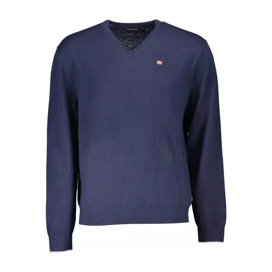 Napapijri Elegant Blue Wool V-Neck Sweater Napapijri