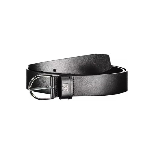 Tommy Hilfiger Elegant Black Leather Belt with Metal Buckle Tommy Hilfiger