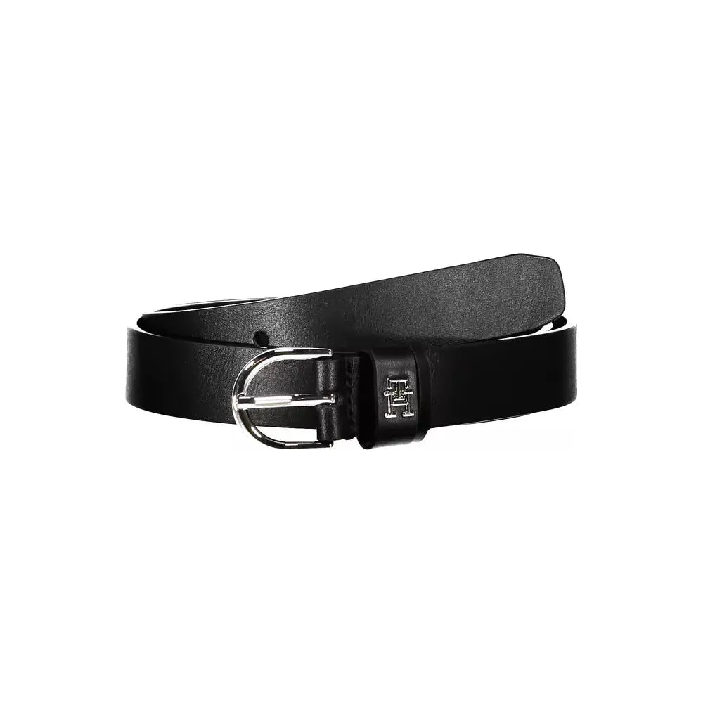 Tommy Hilfiger Elegant Black Leather Belt with Metal Buckle Tommy Hilfiger