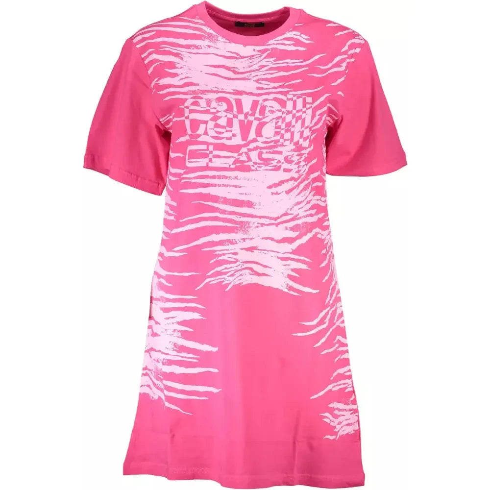 Cavalli Class Chic Pink Print Short Sleeve Dress Cavalli Class