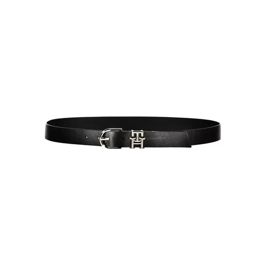 Tommy Hilfiger Elegant Black Leather Belt with Metal Buckle Tommy Hilfiger