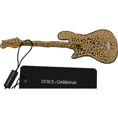 Dolce & Gabbana Gold Brass Beaded Guitar Pin Accessory Brooch Brooch