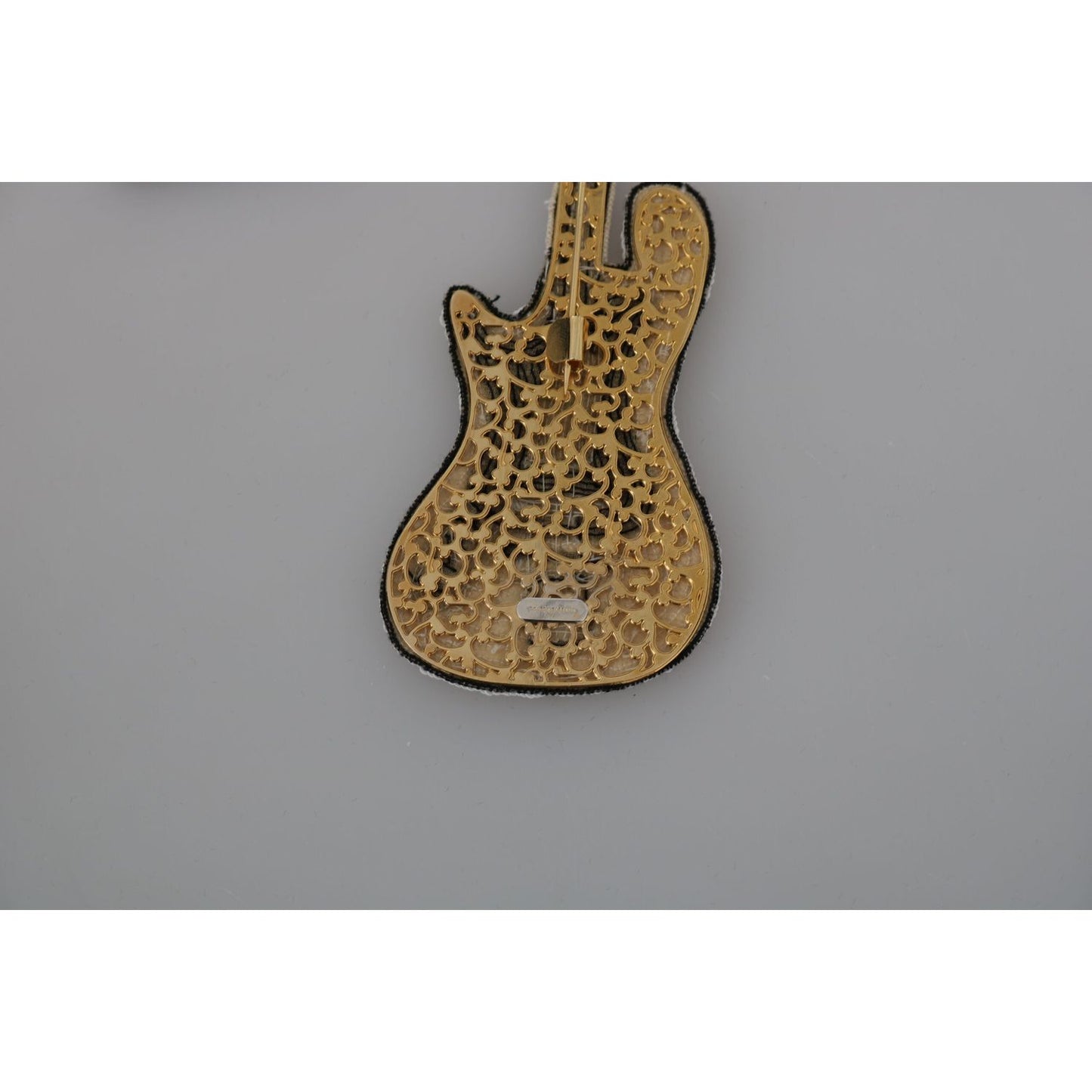 Dolce & Gabbana Gold Brass Beaded Guitar Pin Accessory Brooch Brooch