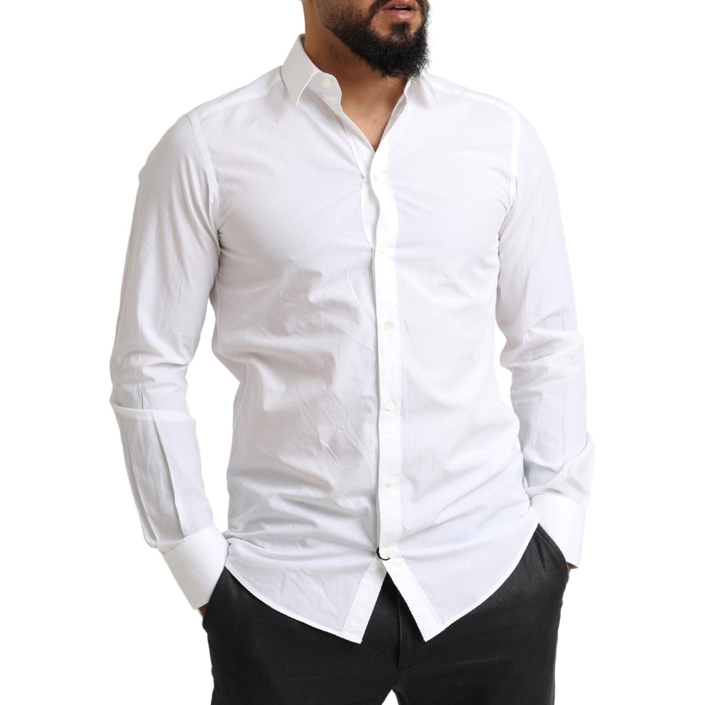 Dolce & Gabbana White MARTINI Cotton Dress Formal Shirt