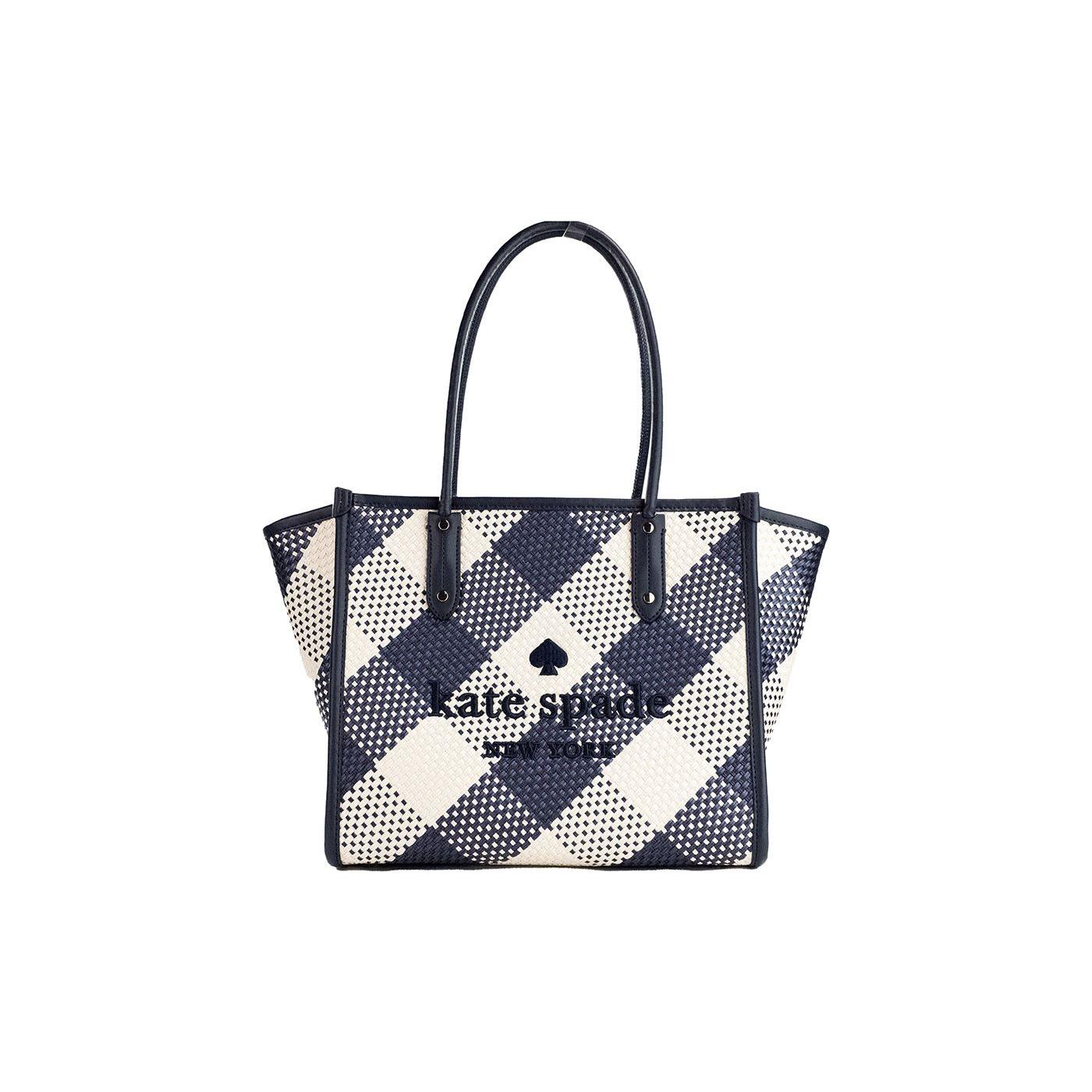 Kate Spade Ella Gingham Blazer Blue Oversized Woven Shoulder Tote Bag Purse Kate Spade